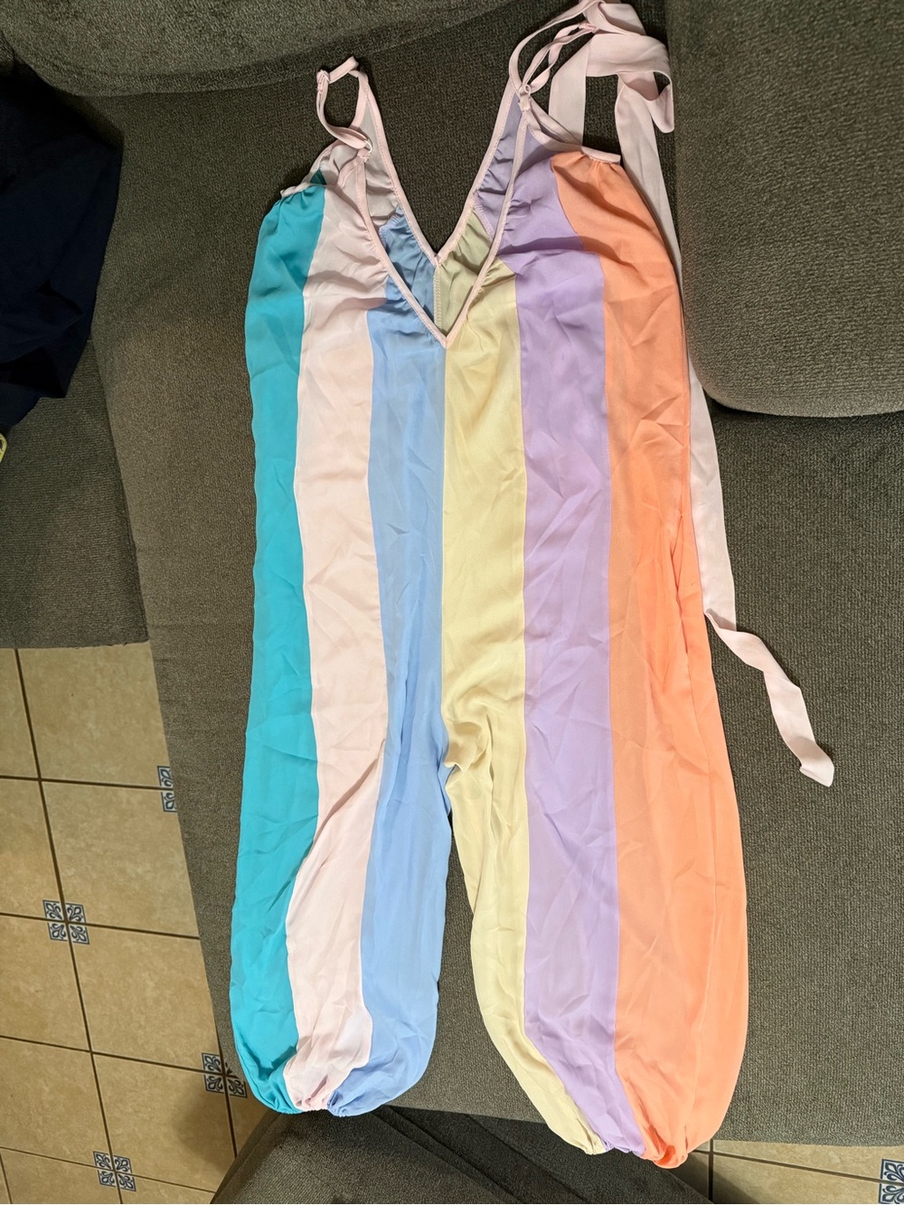 Rainbow Stripe Pastel One-Piece Jumpsuit/ balloon pants.
